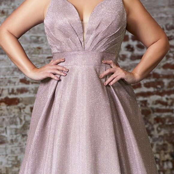 PLUS SIZE PROM PARTY MAUVE COLOR GLITTER OMBRE A-LINE DRESS CD9174C - Picture 5 of 6
